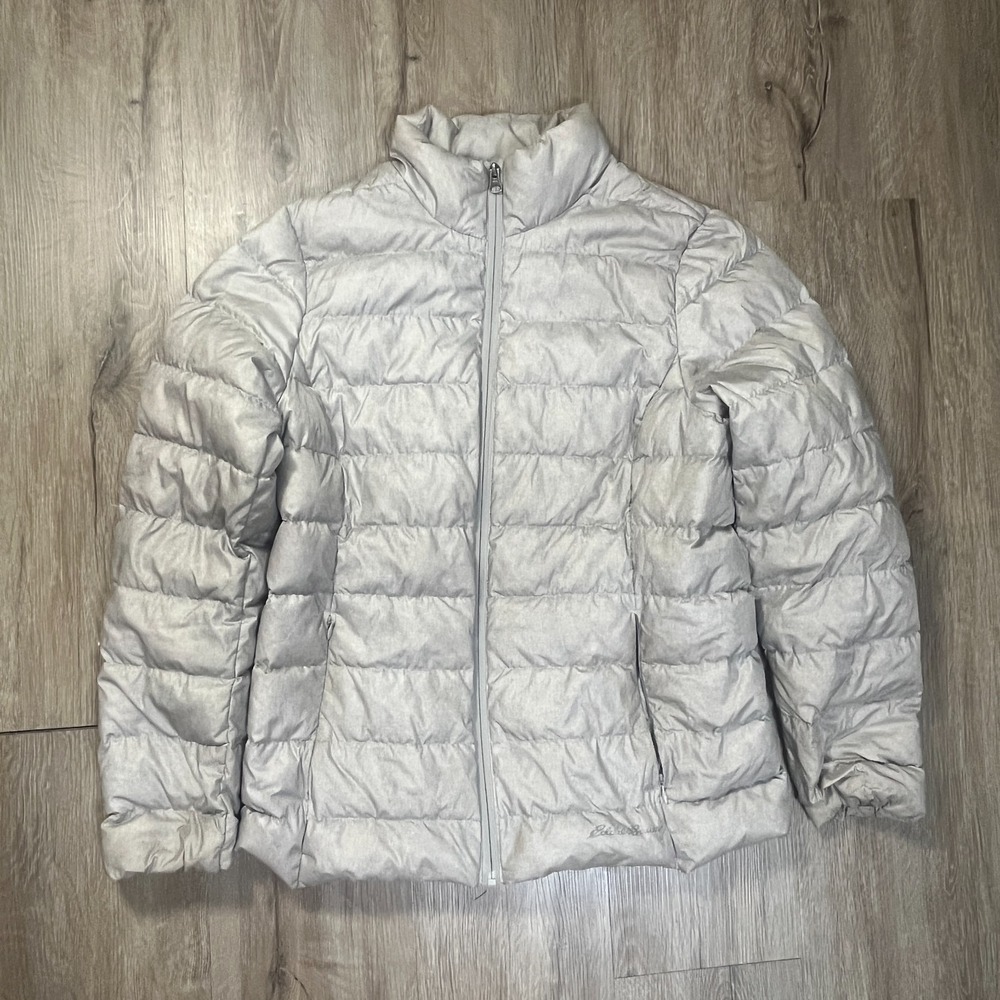 Eddie Bauer Puffer Jacket EB650 Fill Coat Women's Medium Winter Gray Beige